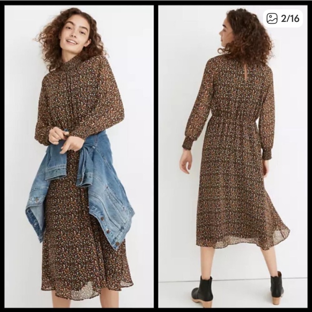 Madewell Georgette Smocked-Neck Midi Dress in Folktale Paisley Womens Medium